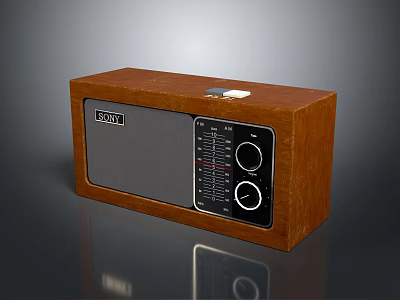 Vintage Retro Wooden Speaker With Brand Logo And Control Panel Knobs 3d model