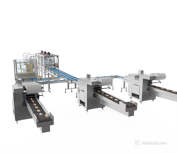 Industrial Equipment Automated Production Line With Conveyor Belts And Processing Machinery 3d model 