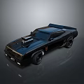 Black Stylish Modified Muscle Car Featuring Rear Spoiler Hood Scoop And Aggressive Exterior Design