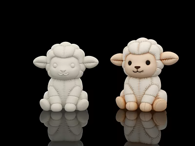 Inflatable Sheep Toys in White and Off White Sitting Posture with Reflective Background 3d model