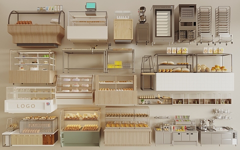 Modern Bread Display Rack Bread Refrigerated Container Bread Shelf Dessert Shop Shelf Bakery Kitchen Equipment 3d model