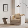 Stylish Beige Single Sofa With Cushions Side Table Tea Set And Floor Lamp