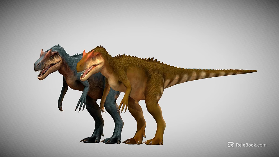 Two Realistic Colored Dinosaurs Standing In 3D Model With Gray Background 3d model 