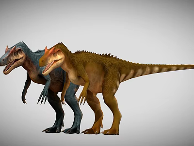 Two Realistic Colored Dinosaurs Standing In 3D Model With Gray Background 3d model