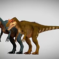 Two Realistic Colored Dinosaurs Standing In 3D Model With Gray Background