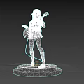 Game Movie Character Pink Hair School Uniform Holding Electric Guitar On Neon Lit Base