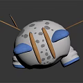 Cartoon Style Cute Gray Robot Character With Blue Ears Yellow Horns Wings And Glowing Eyes