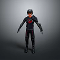 3D Render Mythical Creature Character in Black Armored Suit With Red Chest Logo and Helmet
