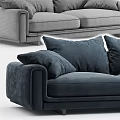 Modern Dark Blue Two Seater Sofa With Plush Cushions And Decorative Pillows