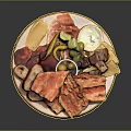 Delicious Meat Platter With Red Sliced Meat Green Vegetables And Yellow Cheese
