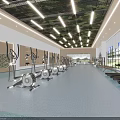 Spacious Modern Fitness Gym Interior With Camouflage Ceiling Wooden Walls And Workout Equipment