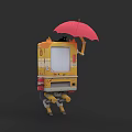 Yellow Robot Character Holding Red Umbrella With White Screen And Mechanical Legs