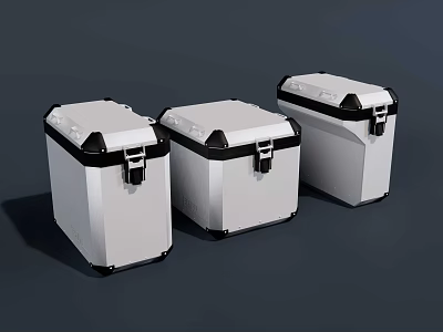 Three White Storage Boxes With Black Accents And Secure Locking Latches 3d model