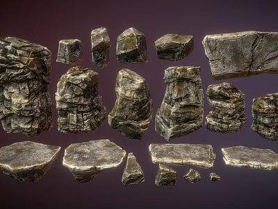 Detailed Textured Stone Blocks and Carved Wooden Pieces for Landscape Design Projects 3d model