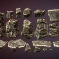 Detailed Textured Stone Blocks and Carved Wooden Pieces for Landscape Design Projects