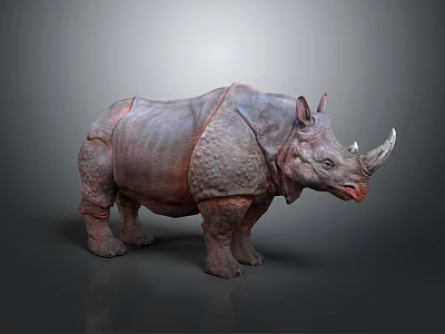 Realistic Rhinoceros 3D Model Standing With Detailed Skin Texture And Gray Background 3d model