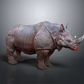 Realistic Rhinoceros 3D Model Standing With Detailed Skin Texture And Gray Background