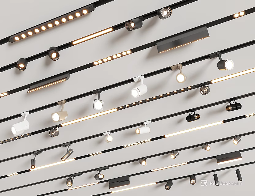 Modern Track Downlights And Spotlights With Various Designs For Home Lighting Solutions 3d model 