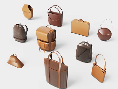 Various Stylish Leather Bags With Different Designs For Fashion Accessories 3d model