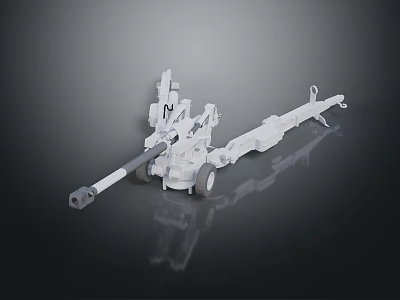 White Mechanical Military Equipment Model With Long Gun Barrel And Wheels 3d model