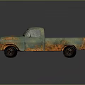 Vintage Rusty Green Truck With Orange Patina And Open Cargo Bed