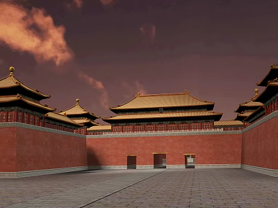 Ancient Chinese Architecture Featuring Red Walls Golden Roofs And Traditional Courtyard 3d model