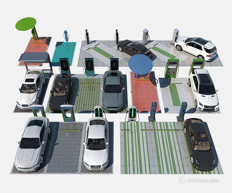 Electric Vehicle Charging Station Layout With Parked Cars And Charging Facilities 3d model 