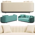Modern Beige And Teal Sectional Sofa With Curved Armrests Tufted Back And Cushions