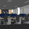 Modern Public Office Space With Desks Ergonomic Chairs Multiple Computers And Large Windows 3d model