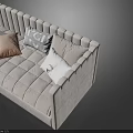Modern Light Gray Sofa Bed With Tufted Backrest Pillows And Throw Blanket