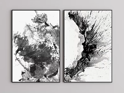 Black And White Abstract Painting With Ink Splatter And Irregular Brush Strokes 3d model