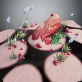 Cartoon Scene With Pink Rocks Blue Flowers Red Berries And Green Grass On Round Platforms