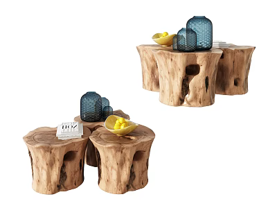 New Chinese Style Coffee Table Tree Sump Coffee Table Combination 3d model