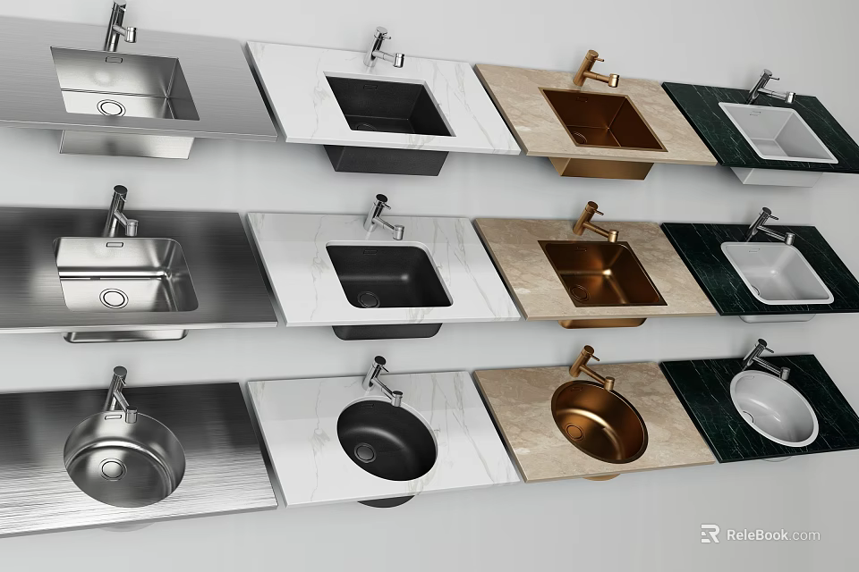 Kitchen Sink Collection With Various Materials Colors Countertop And Faucet Designs 3d model 