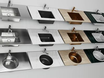 Kitchen Sink Collection With Various Materials Colors Countertop And Faucet Designs 3d model