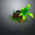 Vintage Decorative Cart Display With Green Leafy Plant And Wooden Accents