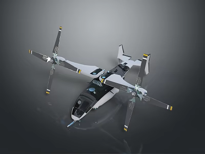 Futuristic Black And White Quadcopter Drone With Rotors And Streamlined Fuselage Design 3d model