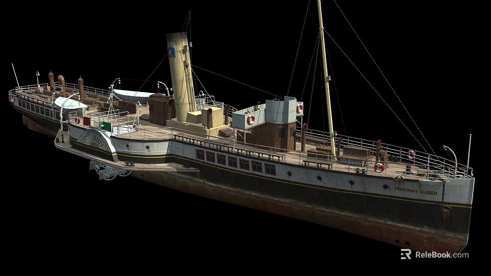 Vintage Steamship Model With Deck Structures Chimney Mast And Flag Details 3d model 