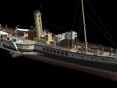 Vintage Steamship Model With Deck Structures Chimney Mast And Flag Details 3d model