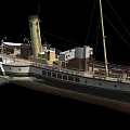 Vintage Steamship Model With Deck Structures Chimney Mast And Flag Details