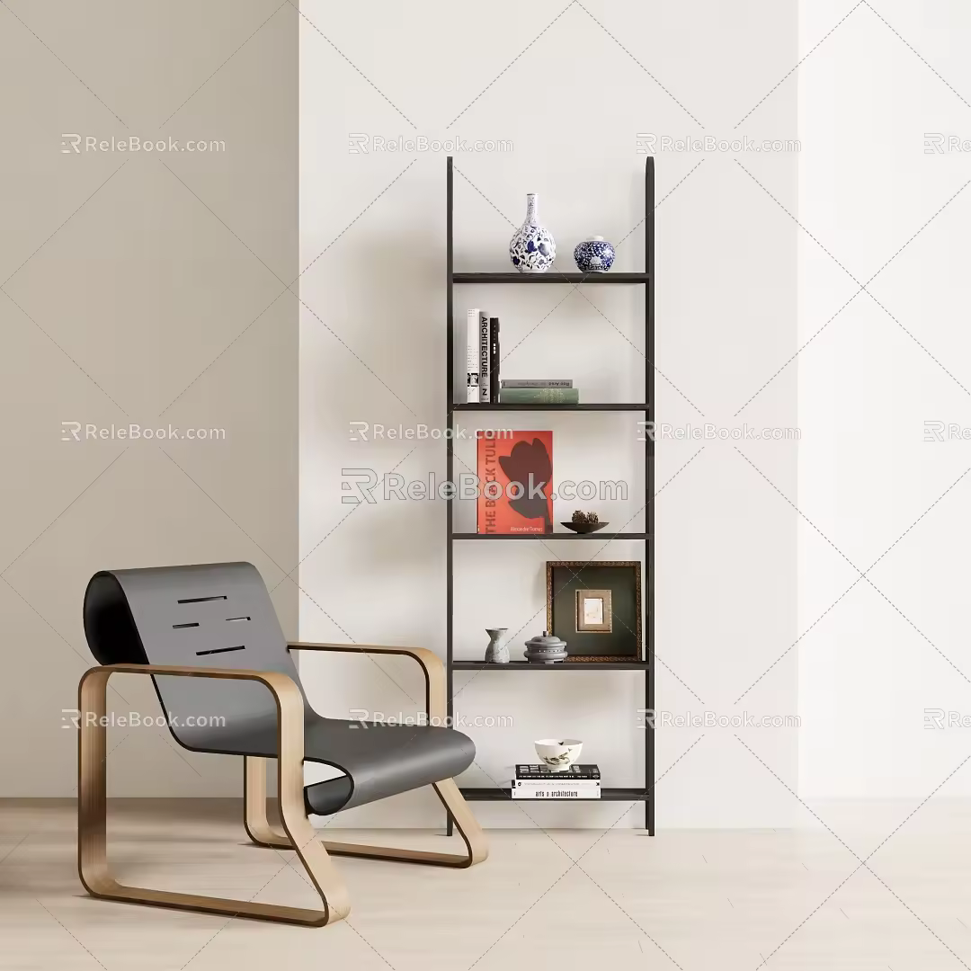 Simple Casual Chair Bookshelf 3d model