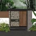 Natural Hotel Entrance With Stone Wall Wooden Door Bamboo Steps And Green Plants