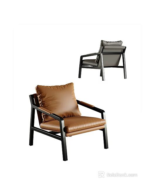 Modern Lounge Chairs With Brown Gray Leather And Black Frames 3d model