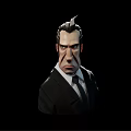 3D Male Character in Black Suit White Shirt with Spiky Hairstyle and Serious Expression