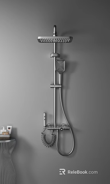 Modern Bathroom Shower System With Handheld Head Fixed Pole And Metal Finish 3d model 