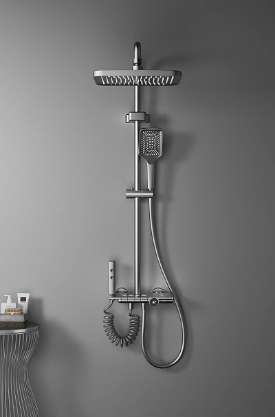 Modern Bathroom Shower System With Handheld Head Fixed Pole And Metal Finish 3d model