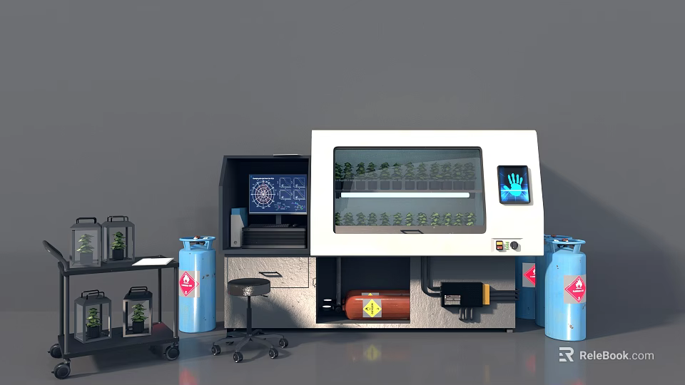 Commercial Gas Detection Analyzer for Laboratory with Control Panel Display Screen and Gas Cylinders 3d model