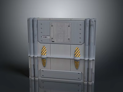 Industrial Gray Metal Structure With Yellow Black Warning Stripes And Paneled Surface Design 3d model