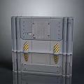 Industrial Gray Metal Structure With Yellow Black Warning Stripes And Paneled Surface Design
