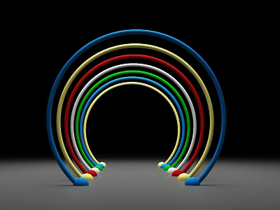 Colorful Curved Arches Sculpture With Multiple Vibrant Rings Design 3d model